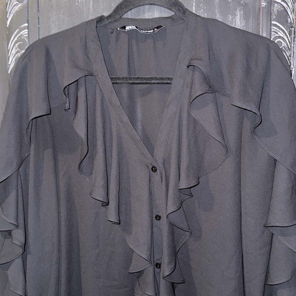 Zara Black Ruffled Blouse - Picture 2 of 9